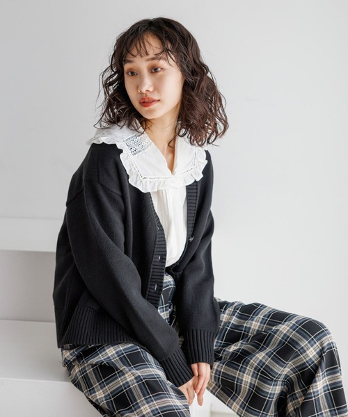 niko and... ブラック Vネックカーディガン Mサイズ モールニットVネックカーディガン（カーディガン/ボレロ）｜niko and