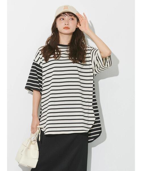 AMERICAN HOLIC(アメリカンホリック)の「5分袖ボーダーカットチュニック(チュニック・レディース・パープル/ネイビー/ブラウン/ブラック・M/L)」の10枚目の写真