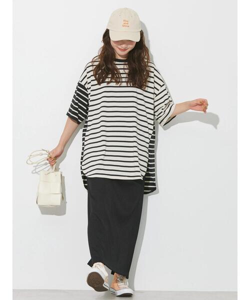 AMERICAN HOLIC(アメリカンホリック)の「5分袖ボーダーカットチュニック(チュニック・レディース・パープル/ネイビー/ブラウン/ブラック・M/L)」の13枚目の写真