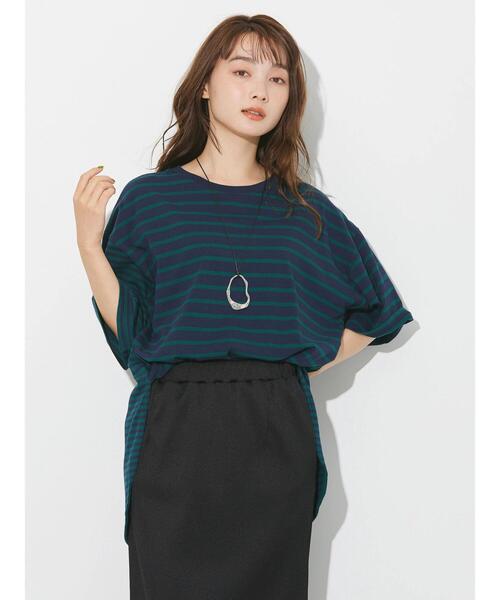 AMERICAN HOLIC(アメリカンホリック)の「5分袖ボーダーカットチュニック(チュニック・レディース・パープル/ネイビー/ブラウン/ブラック・M/L)」の15枚目の写真