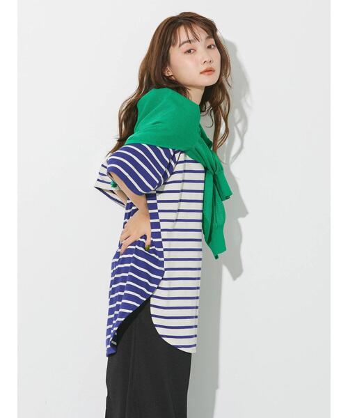 AMERICAN HOLIC(アメリカンホリック)の「5分袖ボーダーカットチュニック(チュニック・レディース・パープル/ネイビー/ブラウン/ブラック・M/L)」の22枚目の写真