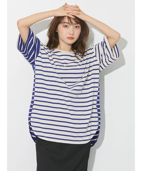 AMERICAN HOLIC(アメリカンホリック)の「5分袖ボーダーカットチュニック(チュニック・レディース・パープル/ネイビー/ブラウン/ブラック・M/L)」の5枚目の写真
