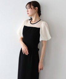 《お気に入り3.4万人突破！/ 2サイズ展開/フロッキードット追加/ 8色展開》バルーンスリーブジャガードワンピース 結婚式 成人式 二次会 同窓会 セレモニー パーティードレス オケージョンドレス お呼ばれ