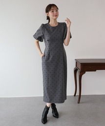 《お気に入り3.4万人突破!/ 2サイズ展開/フロッキードット追加/ 8色展開》バルーンスリーブジャガードワンピース 結婚式 成人式 二次会 同窓会 セレモニー パーティードレス オケージョンドレス お呼ばれ