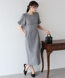 《お気に入り3.4万人突破!/ 2サイズ展開/フロッキードット追加/ 8色展開》バルーンスリーブジャガードワンピース 結婚式 成人式 二次会 同窓会 セレモニー パーティードレス オケージョンドレス お呼ばれ