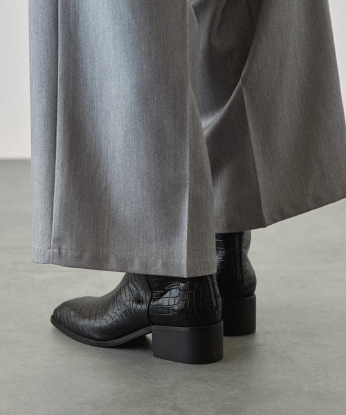 【セール】ハイソールスクエアトゥバックジップヒールブーツ（ブーツ）｜EMMA CLOTHES（エマクローズ）