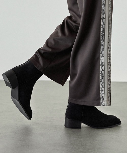 【セール】ハイソールスクエアトゥバックジップヒールブーツ（ブーツ）｜EMMA CLOTHES（エマクローズ）