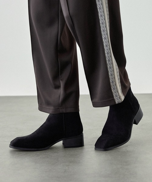 【セール】ハイソールスクエアトゥバックジップヒールブーツ（ブーツ）｜EMMA CLOTHES（エマクローズ）