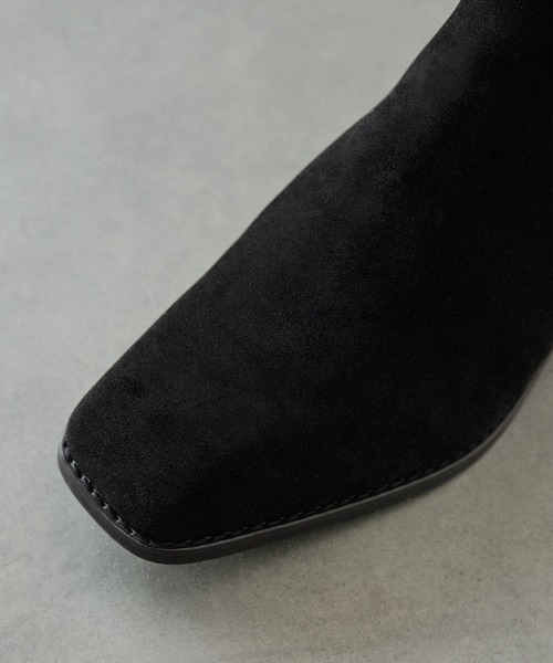 【セール】ハイソールスクエアトゥバックジップヒールブーツ（ブーツ）｜EMMA CLOTHES（エマクローズ）