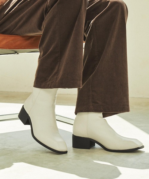 【セール】ハイソールスクエアトゥバックジップヒールブーツ（ブーツ）｜EMMA CLOTHES（エマクローズ）