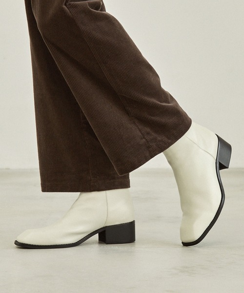 【セール】ハイソールスクエアトゥバックジップヒールブーツ（ブーツ）｜EMMA CLOTHES（エマクローズ）