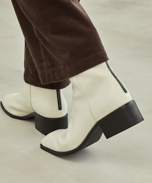 【セール】ハイソールスクエアトゥバックジップヒールブーツ（ブーツ）｜EMMA CLOTHES（エマクローズ）