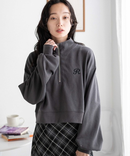 WEGO(ウィゴー)の「WEGO/ハーフジップショートスウェット(スウェット・レディース・スミクロ/ダークグリーン/杢グレー/オフホワイト/ネイビー/その他1/その他2/その他3/その他4/その他5/その他6/グリーン・FREE)」の2枚目の写真