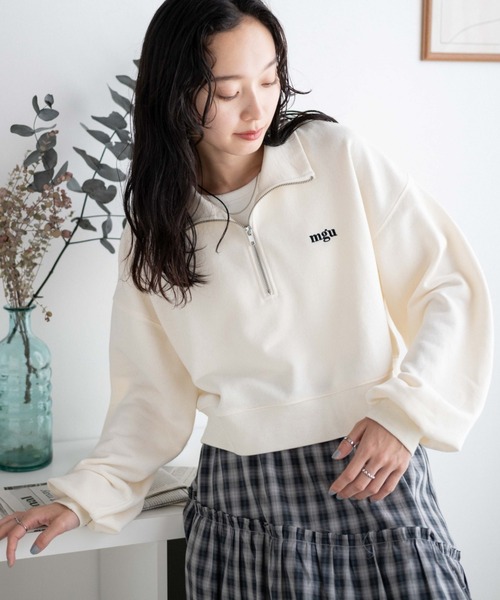 WEGO(ウィゴー)の「WEGO/ハーフジップショートスウェット(スウェット・レディース・スミクロ/ダークグリーン/杢グレー/オフホワイト/ネイビー/その他1/その他2/その他3/その他4/その他5/その他6/グリーン・FREE)」の9枚目の写真