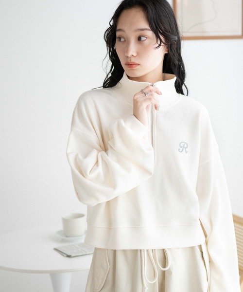 WEGO(ウィゴー)の「WEGO/ハーフジップショートスウェット(スウェット・レディース・スミクロ/ダークグリーン/杢グレー/オフホワイト/ネイビー/その他1/その他2/その他3/その他4/その他5/その他6/グリーン・FREE)」の3枚目の写真