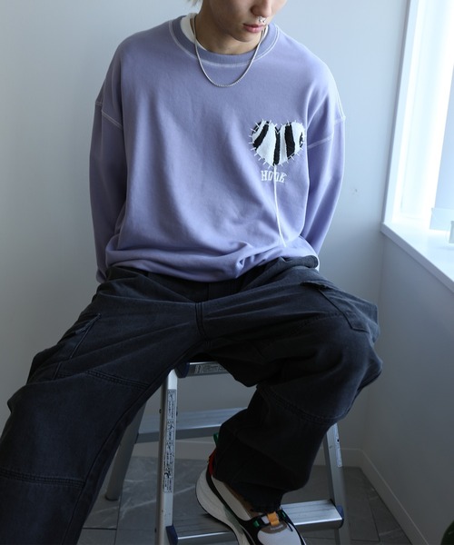 HOOK -original- ゼブラ模様ハートパッチ飾りステッチスウェット（スウェット）｜HOOK（フック）