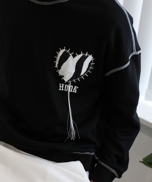 HOOK -original- ゼブラ模様ハートパッチ飾りステッチスウェット（スウェット）｜HOOK（フック）