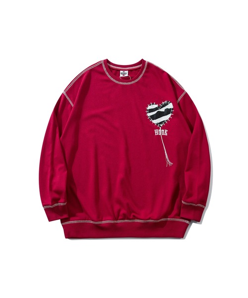 HOOK -original- ゼブラ模様ハートパッチ飾りステッチスウェット