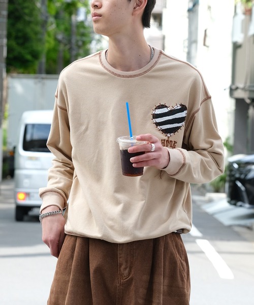 HOOK -original- ゼブラ模様ハートパッチ飾りステッチスウェット（スウェット）｜HOOK（フック）