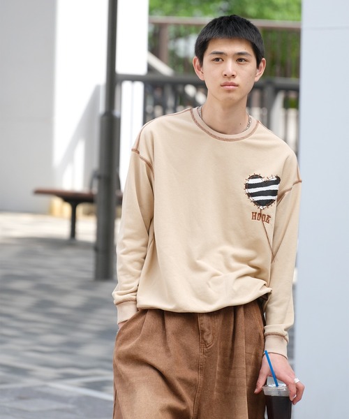 HOOK -original- ゼブラ模様ハートパッチ飾りステッチスウェット（スウェット）｜HOOK（フック）