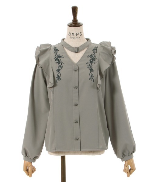 axes femme（アクシーズファム）の「チョーカー風ローズ刺繍ブラウス（シャツ/ブラウス・レディース・キナリ/ブラック/カーキ・FREE）」の7枚目の写真