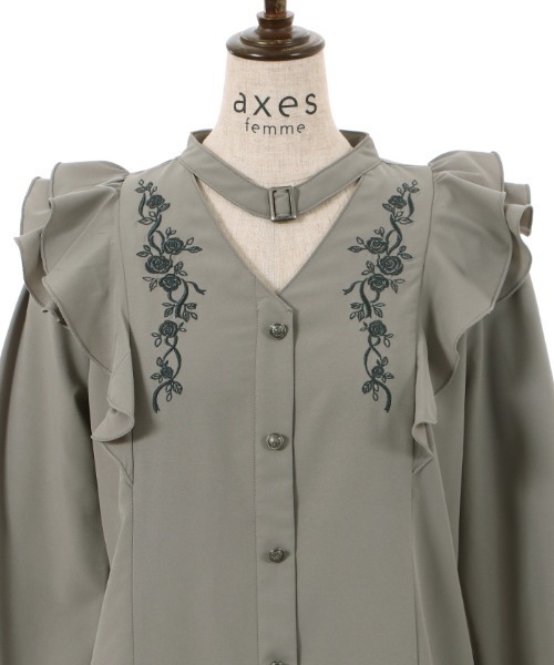 axes femme（アクシーズファム）の「チョーカー風ローズ刺繍ブラウス（シャツ/ブラウス・レディース・キナリ/ブラック/カーキ・FREE）」の10枚目の写真