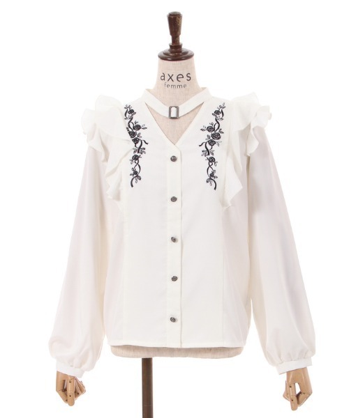 axes femme（アクシーズファム）の「チョーカー風ローズ刺繍ブラウス（シャツ/ブラウス・レディース・キナリ/ブラック/カーキ・FREE）」の17枚目の写真