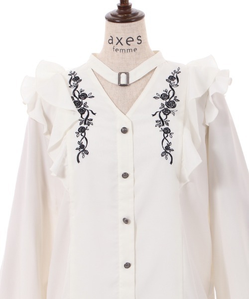 axes femme（アクシーズファム）の「チョーカー風ローズ刺繍ブラウス（シャツ/ブラウス・レディース・キナリ/ブラック/カーキ・FREE）」の20枚目の写真