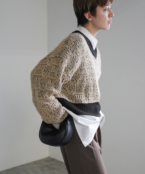 ニット セーター バイカラーバルキーショートニット レディース バイカラーバルキーショートニット（ニット/セーター）｜select