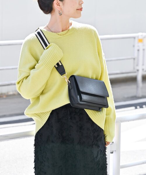 B.C STOCK(ベーセーストック)の「ウール混クルーネックプルオーバー(ニット/セーター・レディース・ネイビー/ブラウン/イエロー・FREE)」の3枚目の写真