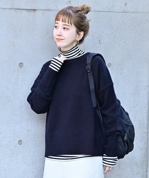 B.C STOCK(ベーセーストック)の「ウール混クルーネックプルオーバー(ニット/セーター・レディース・ネイビー/ブラウン/イエロー・FREE)」の4枚目の写真