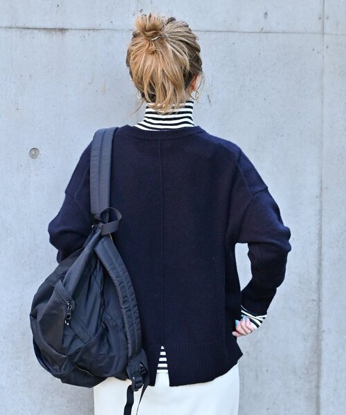 B.C STOCK(ベーセーストック)の「ウール混クルーネックプルオーバー(ニット/セーター・レディース・ネイビー/ブラウン/イエロー・FREE)」の6枚目の写真