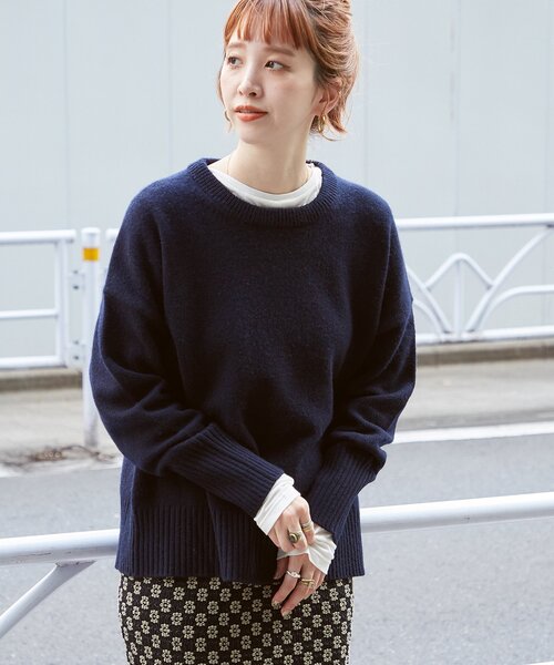 B.C STOCK(ベーセーストック)の「ウール混クルーネックプルオーバー(ニット/セーター・レディース・ネイビー/ブラウン/イエロー・FREE)」の12枚目の写真