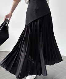 アシメ切り替えプリーツロングスカート
