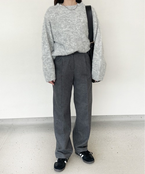 LE MORE（リモア）の「起毛タックストレートパンツ（スラックス・レディース・グレー/ダークブラウン/ブラック・S/M）」の5枚目の写真