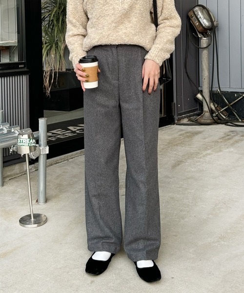 LE MORE（リモア）の「起毛タックストレートパンツ（スラックス・レディース・グレー/ダークブラウン/ブラック・S/M）」の11枚目の写真