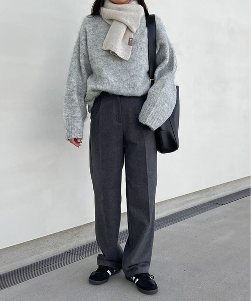 LE MORE（リモア）の「起毛タックストレートパンツ（スラックス・レディース・グレー/ダークブラウン/ブラック・S/M）」の12枚目の写真