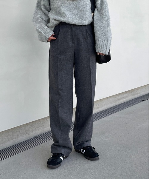 LE MORE（リモア）の「起毛タックストレートパンツ（スラックス・レディース・グレー/ダークブラウン/ブラック・S/M）」の16枚目の写真