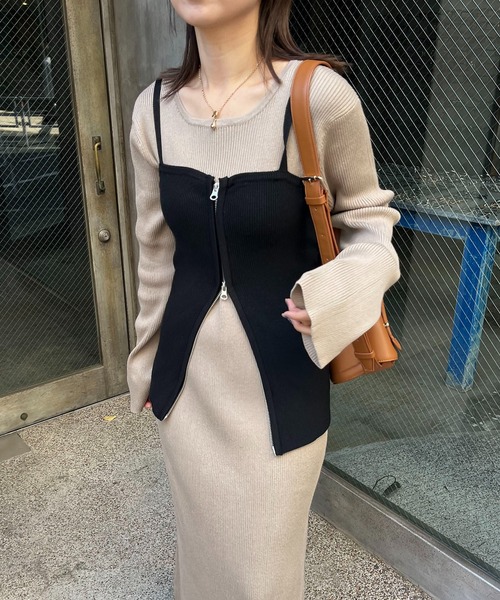 CAPRICIEUX LE'MAGE（カプリシューレマージュ）の「【サイズ展開あり】Wジップビスチェワンピース（ワンピース・レディース・ベージュ/グレー・PS/FREE）」の2枚目の写真