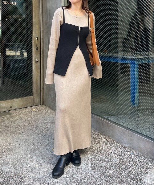 CAPRICIEUX LE'MAGE（カプリシューレマージュ）の「【サイズ展開あり】Wジップビスチェワンピース（ワンピース・レディース・ベージュ/グレー・PS/FREE）」の3枚目の写真