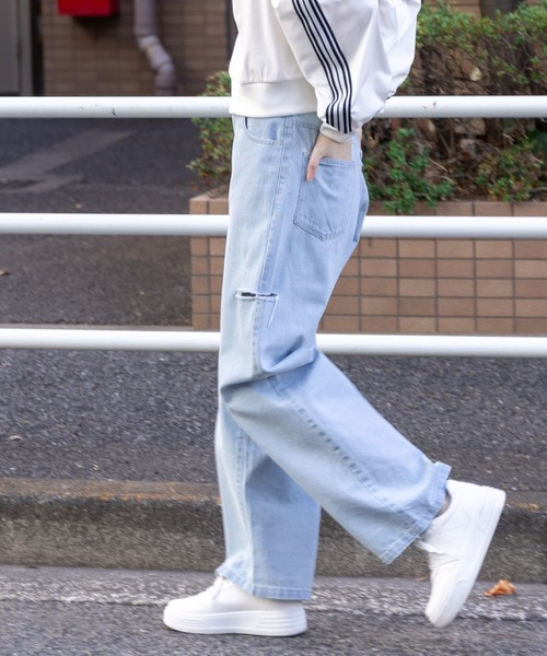 Honeys(ハニーズ)の「ダメージカットアウトストレートデニムパンツ(デニムパンツ・レディース・アイボリー/ブルー系その他/ライトインディゴブルー/インディゴブルー/ブラック・SS/S/M/L/LL)」の8枚目の写真