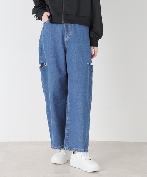 Honeys(ハニーズ)の「ダメージカットアウトストレートデニムパンツ(デニムパンツ・レディース・アイボリー/ブルー系その他/ライトインディゴブルー/インディゴブルー/ブラック・SS/S/M/L/LL)」の15枚目の写真