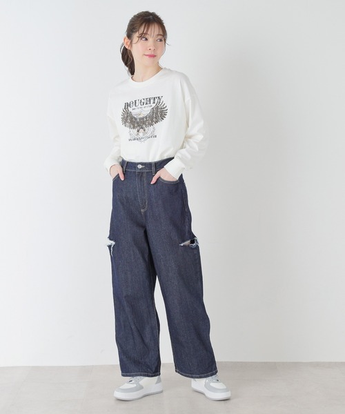 Honeys(ハニーズ)の「ダメージカットアウトストレートデニムパンツ(デニムパンツ・レディース・アイボリー/ブルー系その他/ライトインディゴブルー/インディゴブルー/ブラック・SS/S/M/L/LL)」の10枚目の写真