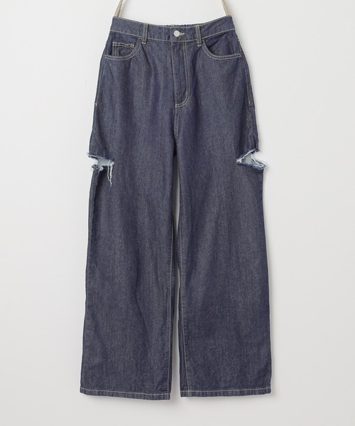 Honeys(ハニーズ)の「ダメージカットアウトストレートデニムパンツ(デニムパンツ・レディース・アイボリー/ブルー系その他/ライトインディゴブルー/インディゴブルー/ブラック・SS/S/M/L/LL)」の21枚目の写真