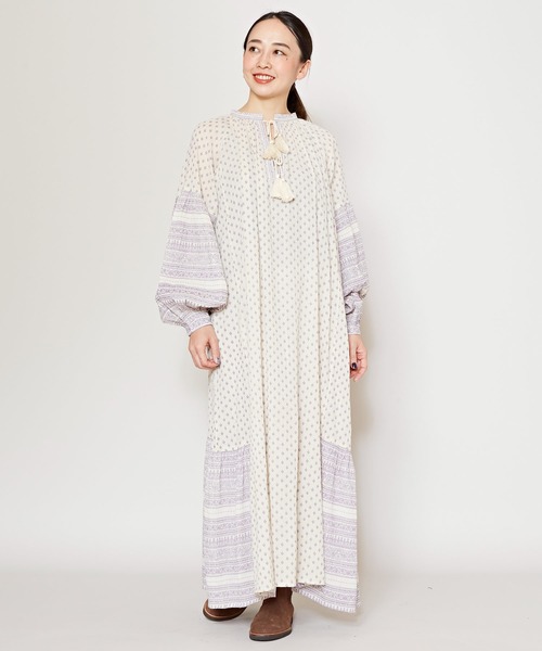 チャイハネ（チャイハネ）の「【チャイハネ】エスニックプリントワンピース（ワンピース・レディース・オレンジ/ピンク/ベージュ/ブラック/グリーン・FREE）」の3枚目の写真