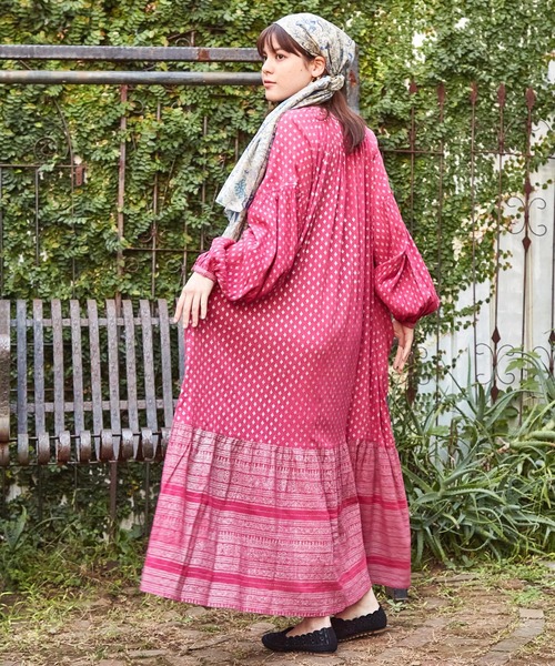 チャイハネ（チャイハネ）の「【チャイハネ】エスニックプリントワンピース（ワンピース・レディース・オレンジ/ピンク/ベージュ/ブラック/グリーン・FREE）」の10枚目の写真