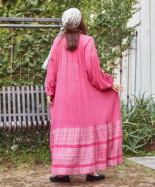 チャイハネ（チャイハネ）の「【チャイハネ】エスニックプリントワンピース（ワンピース・レディース・オレンジ/ピンク/ベージュ/ブラック/グリーン・FREE）」の11枚目の写真