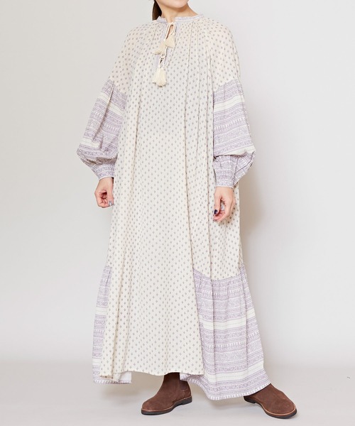 チャイハネ（チャイハネ）の「【チャイハネ】エスニックプリントワンピース（ワンピース・レディース・オレンジ/ピンク/ベージュ/ブラック/グリーン・FREE）」の18枚目の写真