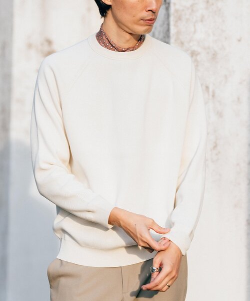 EDIFICE（エディフィス）の「14ゲージ アゼ クルーネックニット（ニット/セーター・メンズ・ベージュ/ホワイト系その他/レッド/グリーン/ブラック/ブルー・LARGE/MEDIUM）」の2枚目の写真