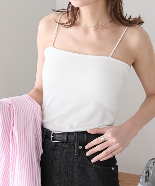 BONLECILL(ボンルシール)の「カップ付き 細ストラップベアキャミソール(キャミソール・レディース・ベージュ/グリーン/レッド/チャコールグレー/オフホワイト/ブルーグレー/グレイッシュベージュ/ブラック/アイボリー・FREE)」の2枚目の写真
